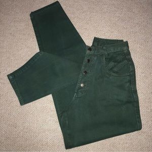 Vintage 90’s London London Olive Green Button Front Jeans, Sz 7/8